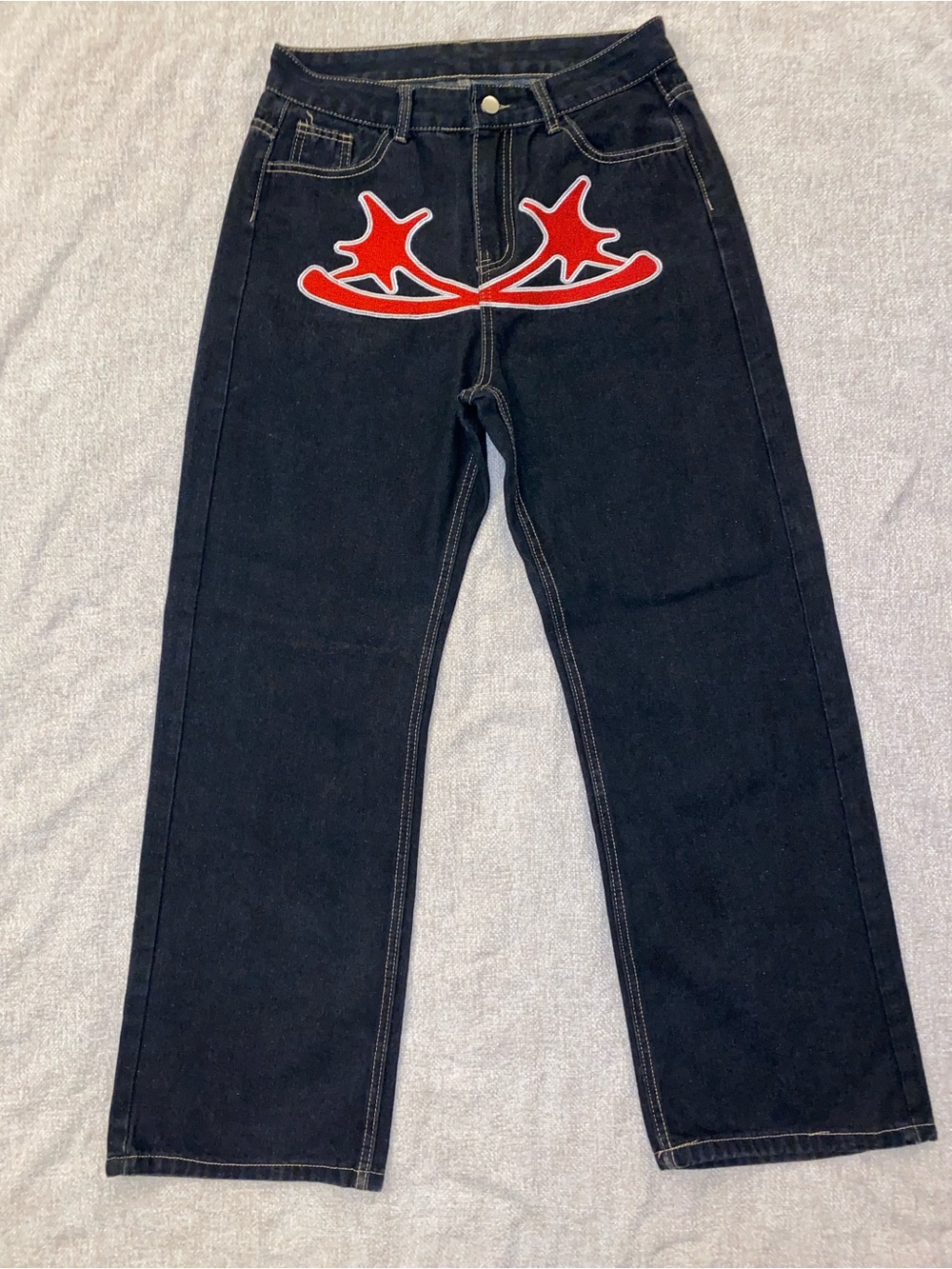 Tamway Y2K Baggy Black Denim Jeans Red Star Graphic NWOT - Size S